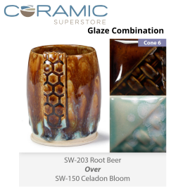 Root Beer SW-203 over Celadon Bloom SW-150 Stoneware Combination Root Beer SW-203 over Celadon Bloom SW-150 Stoneware Combination